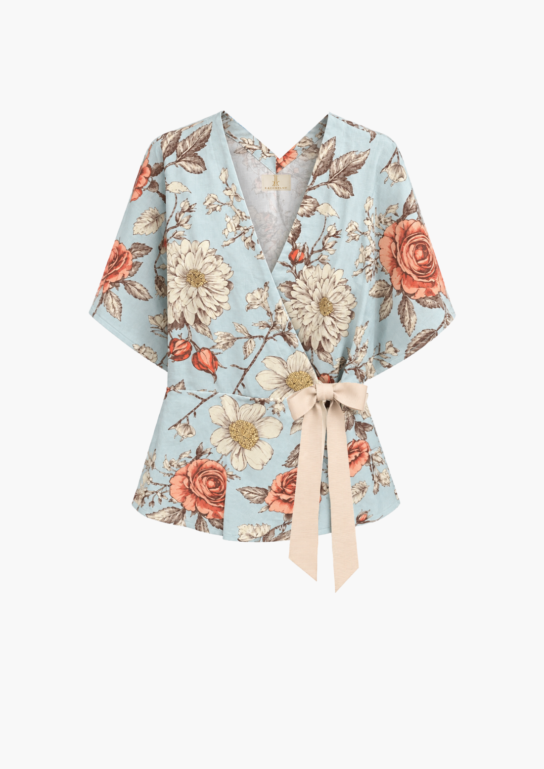 Rosette Printed & Linen Top
